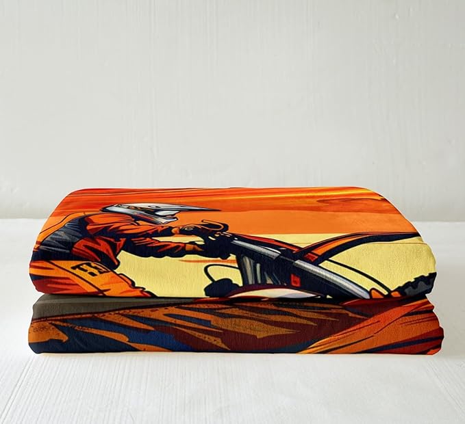 Feelyou Motocross Rider Fleece Blanket for Bed Sofa Extreme Sports Theme Sherpa Throw Blanket Motorcycle Pattern Plush Blanket Room Decor Dirt Bike Yellow Black Fuzzy Blanket Throw 50"x60"