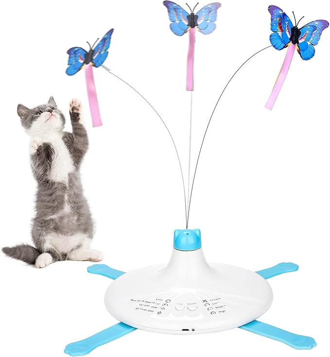 PETTOM Replacements for Cats Toy B0936T245Z Interactive Teaser Cats Toy Three Rotating Butterfly Funny Exercise Kitten Toy Pet Random Butterfly Toys Replacements Random Color (Replacements)
