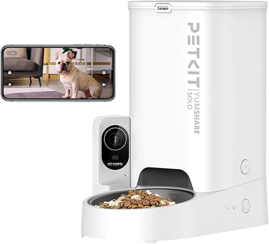 PETKIT Automatic Cat Feeder with Camera,1080P HD Video with Night Vision, Pet Feeder Dry Food Dispenser with 2-Way Audio, Food Shortage Sensor, 2.4G WiFi Smart App Control, Personal Meal Call