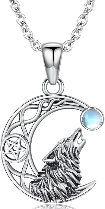 Black Cat/Dragon/Fox/Wolf Necklace 925 Sterling Silver Celtic Moon Pentagram Pendant Gothic Jewelry Goth Halloween Gifts for Women