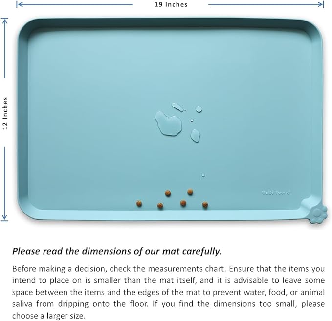 Hoki Found Silicone Pet Food Mats Tray - Non Slip Pet Dog Cat Bowl Mats Placemat - Dog Pet Cat Feeding Mat - Waterproof Dog Cat Food Mats -Pet Water Mats for Carpet -Light Turquoise