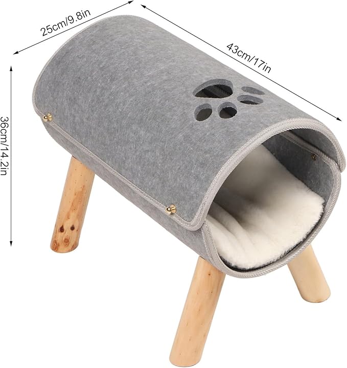 Cat Tunnel Bed, Elevated Cat Tunnel, Wooden Legs Soft Felt Plush Pad Pet Tunnel Bed Cat Peekaboo Cave for Cats, and Small Dogs, Washable Cat Play Tunnel for Hideaway