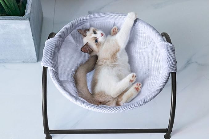 MeowWoof Cat Hammock Bed, Elevated Cat Stand Bed, Washable Pet Sleep Bed Supplies for Kitten Puppy (Gray Orange)