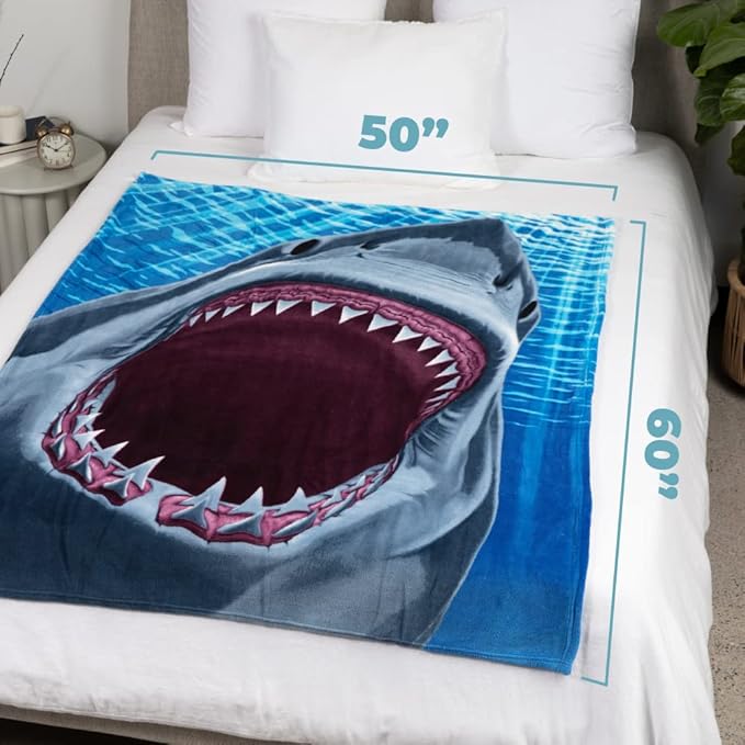 Dawhud Direct White Shark Fleece Blanket - 50x60-Inch Soft Plush Throw for Kids and Adults - Cozy Shark Blanket for Bed, Couch, or Outdoor Use - Ideal for Sharks Lovers and Bedroom Decoration
