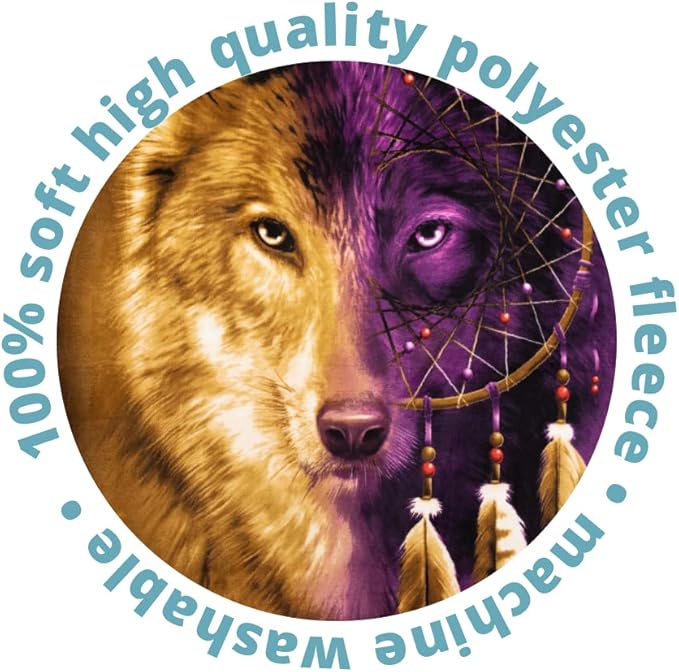 Dawhud Direct Wolf Dreamcatcher Fleece Blanket - 50x60 Inches Soft Plush Throw for Kids and Adults - Cozy Wolf Blanket for Bed, Couch, or Outdoor Use - Machine Washable, Warm Wolf-Themed Decor