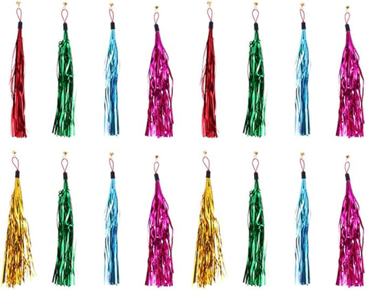 LUOZZY 16 Pcs Cat Teaser Wand Metallic Foil Tassel Cat Wand Toy Replacement with Bell Interactive Catcher Teaser for Pet, Random Color