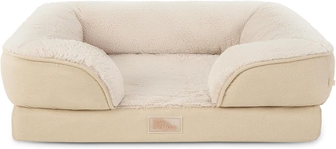 TOWN & COUNTRY EVERYDAY CuddleTown Comfy Solid Bolster Sofa Pet Bed, Supportive & Calming Egg Crate Foam, Water Repellent, Non-Slip Bottom, Machine Washable Cover, Beige, Medium 28"x23"x8"