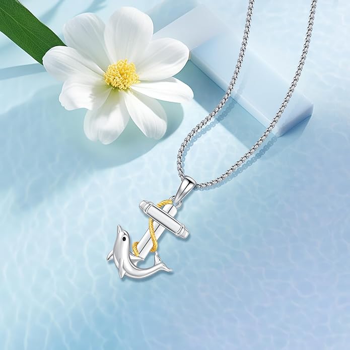 Black Cat/Dolphin/Bat Necklace Animal Pendant 925 Sterling Silver Cute Animal Jewelry Graduation Gifts for Women Men Animal Lovers Christmas Holiday Birthday Fathers Day