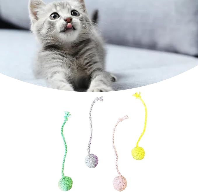 Cat Mouse Toys, 4 PCS Funny and Cute Cat Toy Mice Set with Built in Sound Stone, Interactive Pets Toy and Kittens for Bored Indoor Adult Cats (Cotton Ball)