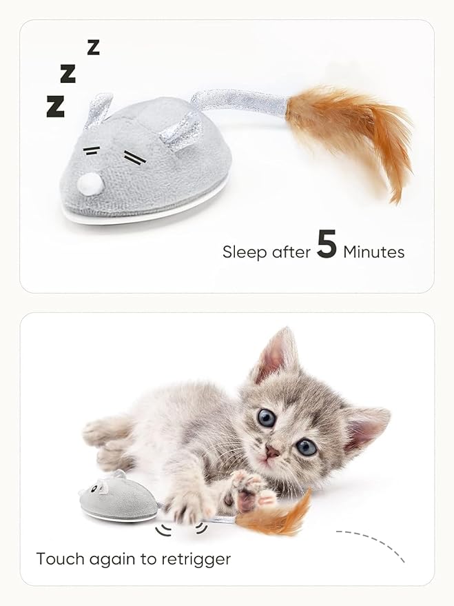 Interactive Cat Toy Mouse, Moving Mouse Automatic Cat Toys Electronic Mice, Rechargeable Squeaky Cat Mouse Toys for Kitten Indoor/Outdoor Exercise（Short Velvet）