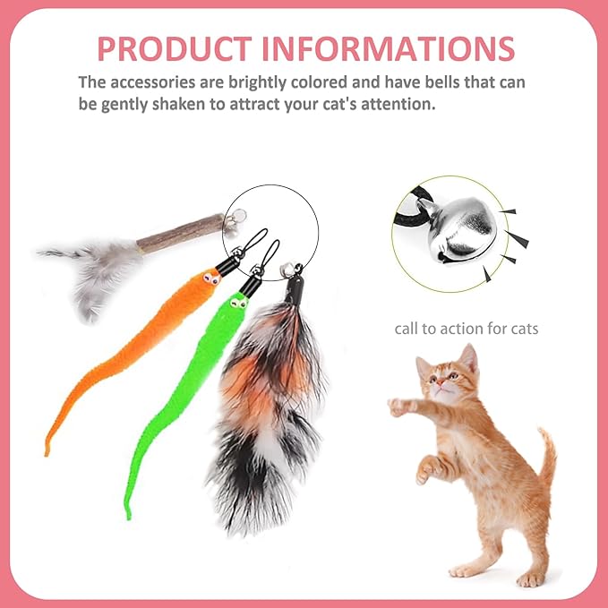 Cat Fishing Pole for Indoor Cats,Interactive cat Toys with Colorful Feather and Bell. (Red)