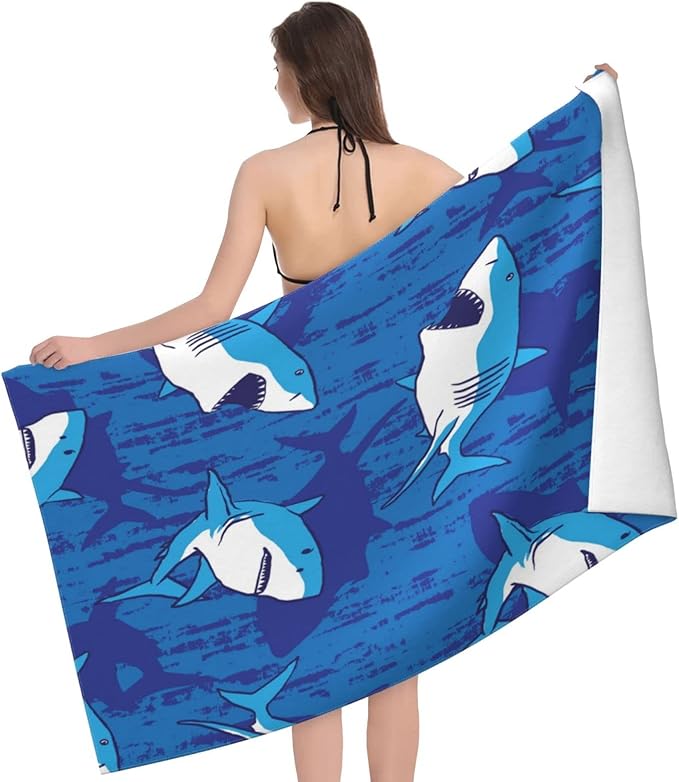 Cute Shark Microfiber Beach Towel for Boys, Personalized Beach Towels for Kids, Sand Free Beach Towel Sandproof, Quick Dry Pool Towel 30"x 60"