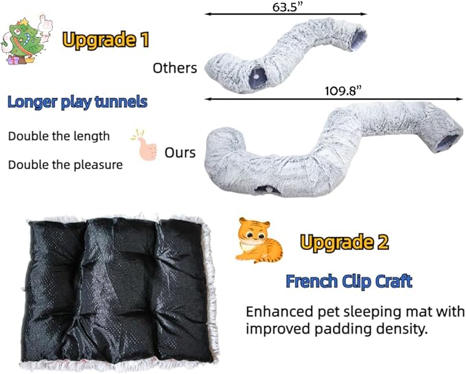 XxingSheep Extra Large Cat Tunnel Bed for Indoor Cats Peekaboo Cat Cave Donut with Center Mat,Pinkish White
