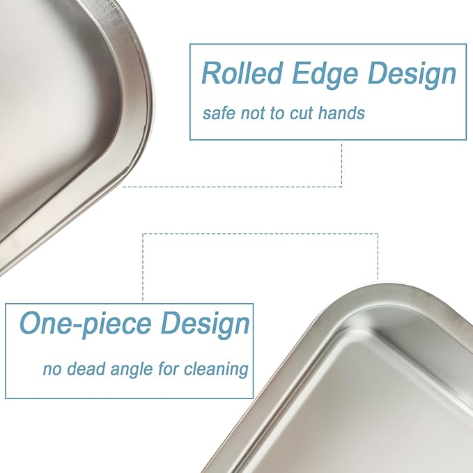 2 Pack Stainless Steel Cat Litter Box, 17.7" X 13.8" X 5.9" Litter Box for Kittens Open Metal Litter Box for Small to Medium Cats, Rabbits