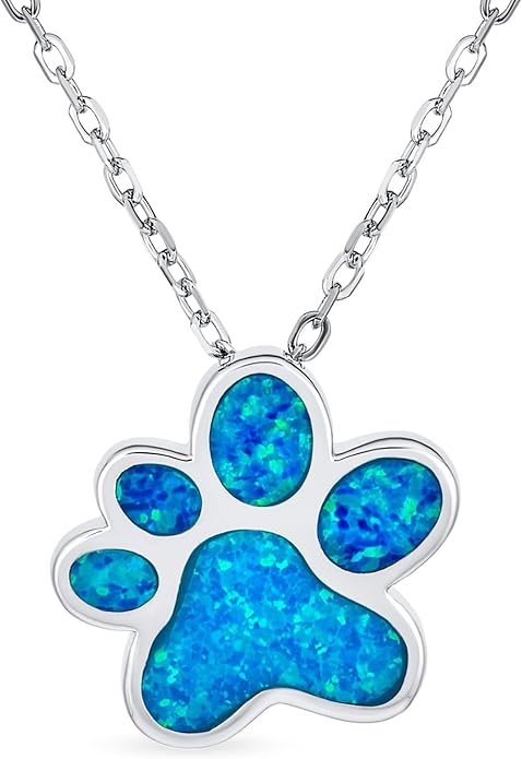 BFF Best Friend Animal Pet Lover BFF Blue Gemstone Opal Inlay Cat Dog Puppy Paw Print Stud Earrings Pendant Necklace Jewelry Set For Women Teen .925 Sterling Silver