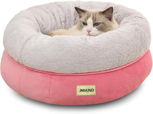 Cat Bed for Indoor Cats,Round Cat Bed for Small Pets,Washable Pet Bed with Non-Skid Bottom,Pet Bed for Puppy and Kitty,19 Inches,Pink
