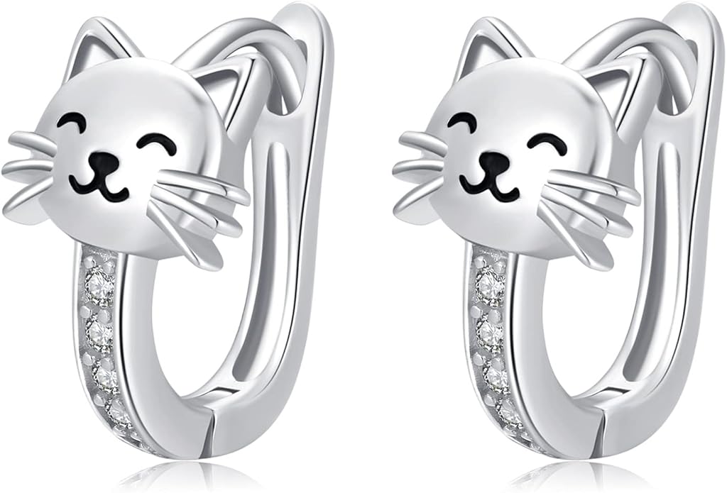 925 Sterling Silver Cat Earrings Cute Animal Kitten Stud Earrings cat Jewelry Gifts for Women Girls Hypoallergenic Earrings for Sensitive Ears