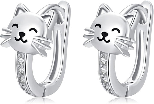 925 Sterling Silver Cat Earrings Cute Animal Kitten Stud Earrings cat Jewelry Gifts for Women Girls Hypoallergenic Earrings for Sensitive Ears