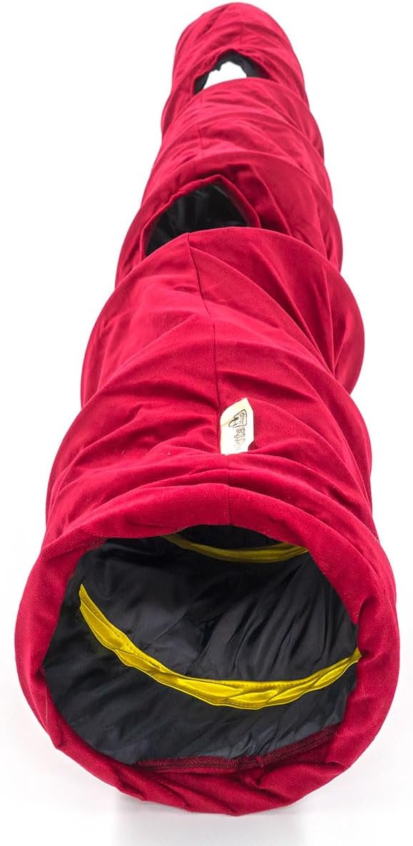 Velvet Fabric - Foldable/Collapsible - 55x8.66 Inches Cat Tunnel (Red)