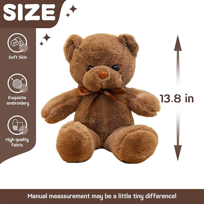 Brown Teddy Bear Stuffed Animals, 13" Soft Cuddly Stuffed Teddy Bear Plush Cute Plush Toys for Birthday Mother's Day Valentine’s Day Wedding Graduation Party Gifts for Kids