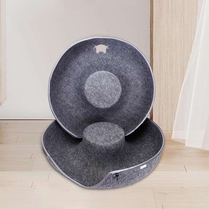 Cat Tunnel Bed for Indoor Cats, Scratch Resistant Donut Cat Bed Cave, Indoor Cat Hideout, Detachable Round Felt & Washable Interior Cat Play Tunnel for Small Pets