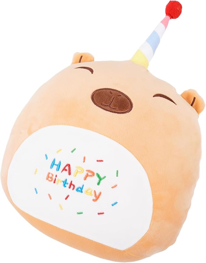16 Inch Plush Brown Capybara Stuffed Animal Happy Birthday Capybara Hugging Pillow Birthday Capybara Plushies Throw Pillow Birthday Capybara Anime Gift for Kids and Lovers