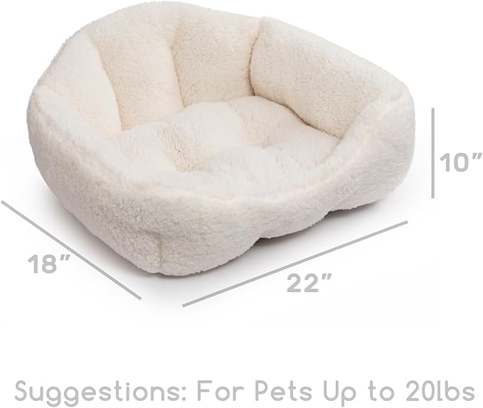 Hollypet Sherpa Fleece Dog Bed, Self-Warming Pet Bed for Small-Sized Dogs Cats Sleeping Bag Cushion, Rectangular Pet Bed, White