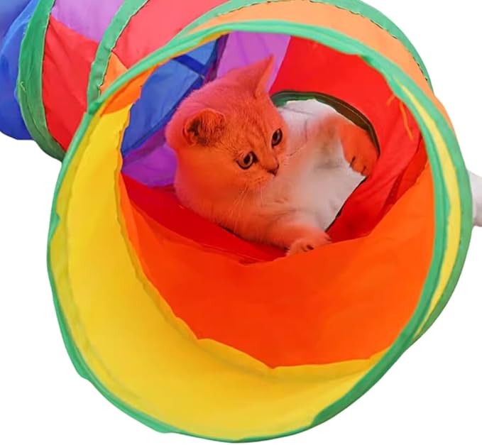 Foldable Cat Tunnel, S Shaped 2-Way Cat Tunnels for Indoor Cats, Collapsible Cat Play Tunnel, Interactive Toy Maze Cat House with 2 Play Balls for Cats, Puppy, Kitty, Kitten, Rabbit