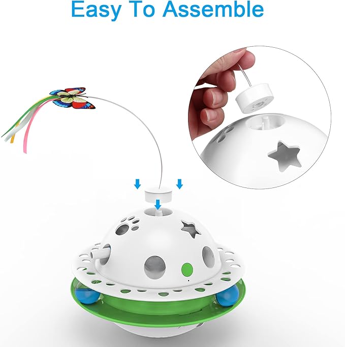 Tyasoleil Cat Toys 3-in-1 Interactive Cat Toys for Indoor Cats,Detachable Bottom Cover Automatic Motion Cat Toys,Rotating Butterfly,Catnip Ball,Retractable Feather (Standard Butterfly)