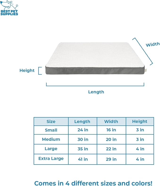 Best Pet Supplies Cute Dog Crate Mat Flat Bed with Waterproof Exterior, Thick Orthopedic Egg Foam Mattress, and Soft Sherpa Fleece Cover for Small, Medium, and Large Breeds - Gray, 24X16X3