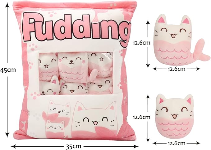 Mermaid Cat Plush Pillow, Cute Pink Mermaid Cat Plushies for Kids, Removable Mermaid Cat Stuffed Animals Dolls, Kawaii Plushies Gift for Girls Boys Birthday