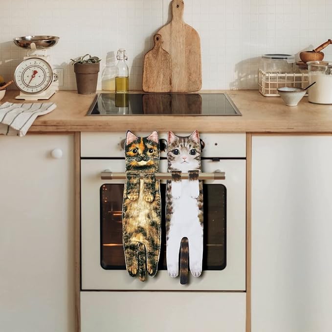 Cat Funny Hand Towels for Bathroom Kitchen- Cute Decorative Kitten Decor Hanging Face Towels- Unique Housewarming Valentines Mothers Birthday Gifts for Women Mom Cat Lovers