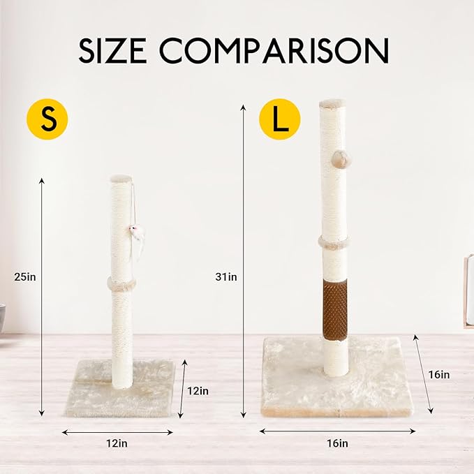 KINGROCK Tall Cat Scratching Posts for Indoor Cats,Cat Scratching Post with Plush Toys for Kittens or Smaller Cats,Premium Sisal Post for Cats at All Ages with Reinforced Stable Base