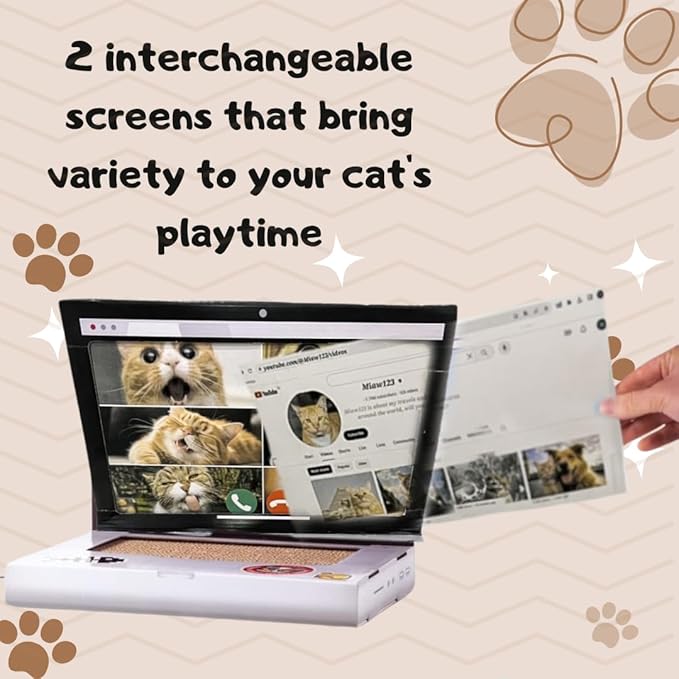 Laptop Scratcher Cat Toy - Cat Keyboard Toy - Cat Toy 3-in-1 with Fluffy Mouse and a Ball Track Pad Toy – Cat Toy Funny with 2 Interchangeable Screens