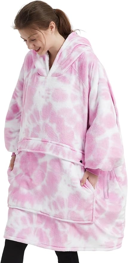 KFUBUO Wearable Blanket Hoodie for Adult Sherpa All Patterns Oversized Hoodie Sweatshirt Blanket with Pockets Birthday Gifts for Women Tie Dye