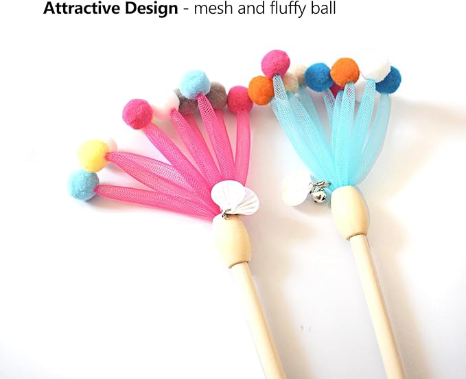 IUHKBH Cat Wands, 2 PCS Mesh Yarn Hairball Cat Teaser Wands Charmer Interactive Cat Toys for Cats and Kittens