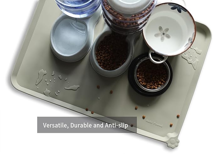 Hoki Found X-Large Silicone Pet Food Mats Tray - Non Slip Pet Dog Cat Bowl Mats Placemat - Dog Pet Cat Feeding Mat - Waterproof Dog Cat Food Mats -Pet Water Mats for Carpet - Cream Green