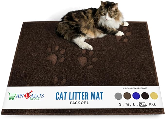 Andalus Extra Large Cat Litter Mat, Pack of 1 - Waterproof, Non-Slip & Easy to Clean Cat Litter Box Mat for Extra Efficient Pet Litter-Trapping, Brown (35” X 23”)