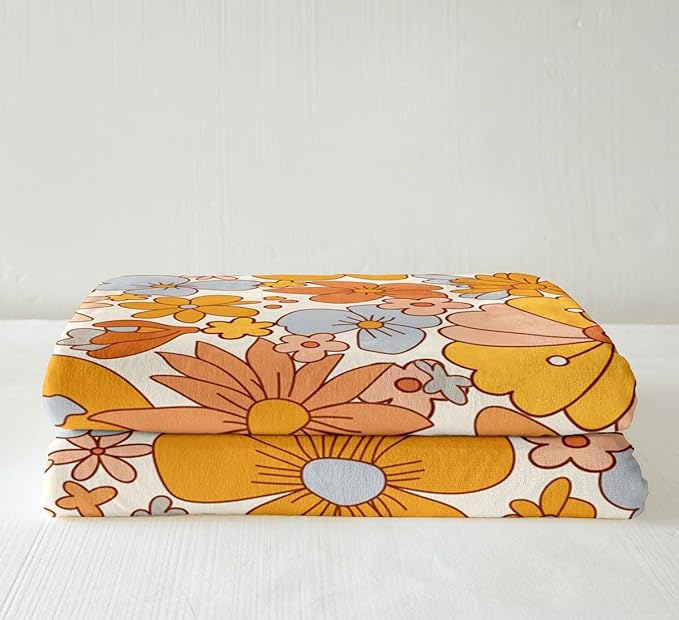 Erosebridal Hippie Flower Blanket Groovy Birthday Decorations Fleece Blanket Cute Rainbow Floral Sherpa Throw Size for Girls Women Bedroom Decor Retro 70s Theme Throw