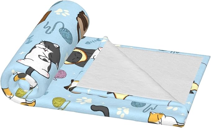 Soft Fluffy Cat Pattern Blanket, Cute Feline Design Cozy Throw Blanket for Adults Kids Pet,Lightweight Warm Plush Fleece Blanket for Couch Bed Sofa, for Cat Lovers 60"x50"