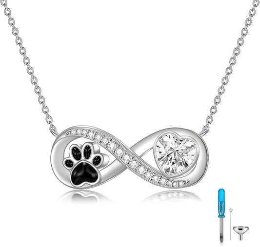Butterfly Daisy Urn Pet Urn Necklace for Ashes 925 Sterling Silver Cylinder Container Infinity Dog Cat Paw Print Cremation Keepsake Memorial Necklace Pendant Jewelry Gifts for Women