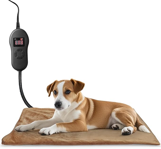 NAMOTEK Pet Heating Pad Adjustable Temperature with Timer, Waterproof Heated Mat with Chew Resistant Cord, Auto Power-Off Electric Indoor Pet Heat Pad for Dogs and Cats