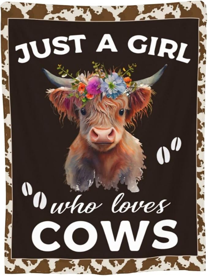 Highland Cow Blanket Cute Cow Print Plush Throw Blanket Super Soft Cozy Warm Fleece Just A Girl Who Loves Cows Bedding Blanket Gifts for Kids Girls Boys Women 50"X60"