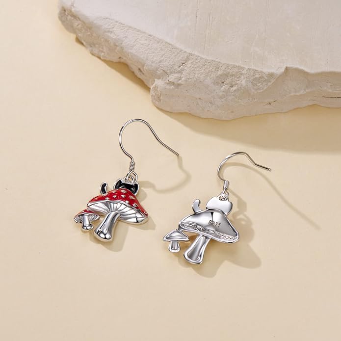Black Cat Earrings 925 Sterling Silver Mushroom Cat/Black Cat/Panda/Sloth/Capybara/Boston Terrier/Shih Tzu Dangle Earrings Cute Animal Drop Earrings Jewelry Gifts for Women