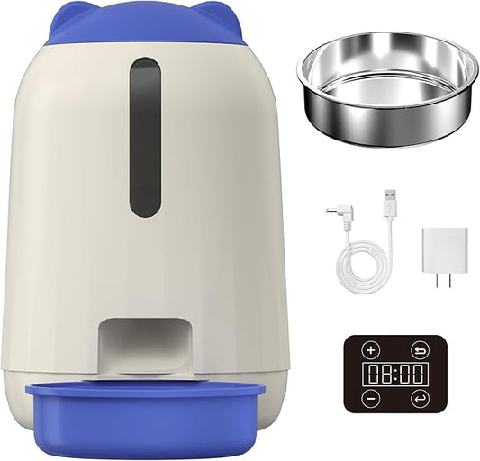 Automatic Cat Feeder with Dual Power Supply, 3L Capacity, Timer Function, Moisture Resistant Design, Detachable for Easy Clean, Blue
