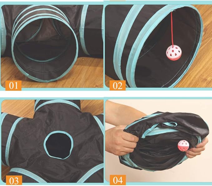 Cat Tunnels Crinkle Play Toys Collapsible Tube with Ball Maze Cat House Pet Interactive for Cat Puppy Kitten Rabbit 5-Way Tunnel