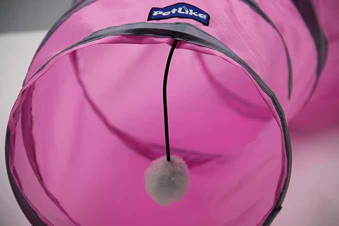 PetLike S Way Cat Tunnel Collapsible Pop-up Pet Tube Hideaway Play Toy with Ball (S-Way, Pink)