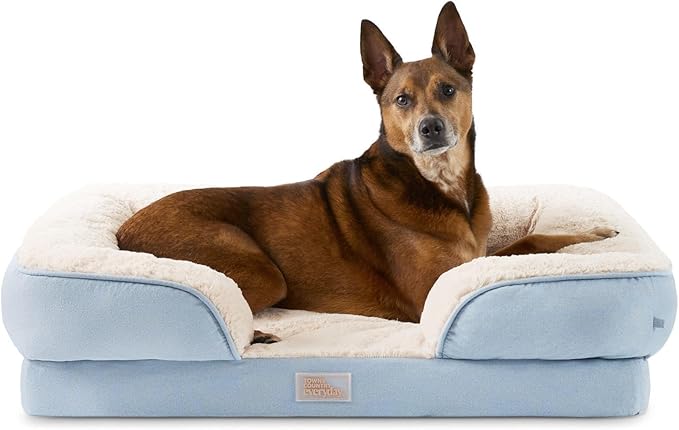 TOWN & COUNTRY EVERYDAY CuddleTown Comfy Solid Bolster Sofa Pet Bed, Supportive & Calming Egg Crate Foam, Water Repellent, Non-Slip Bottom, Machine Washable Cover, Blue, Large 35"x25"x8"