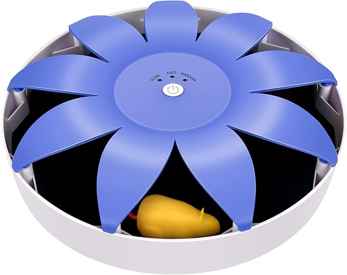 FluffyDream Automatic Electric Magnetic Spinning Cat Toys, Interactive, Rotation Cat Exercise Teaser Toy with Emulational Mouse, Fluffy Tails, Toys for Indoor Cats, Pets, 9.65” x 9.65” x 2.36”, Blue
