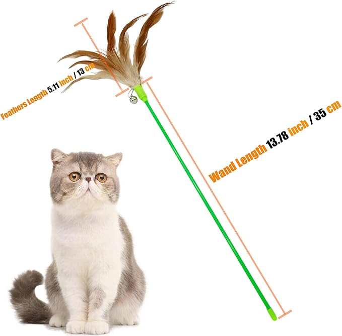Cat Wand Toy Cat Feather Toys, 10 Pieces Feather Stick Cat Toys, Interactive Feathers Wand Cat Toy for Indoor Cats Play